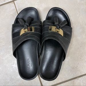 Balmain black leather sandals with gold hardware